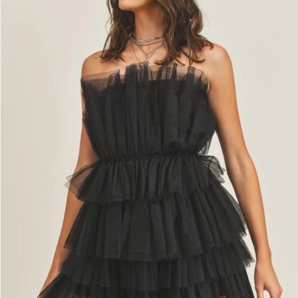 Mable Organza Tube Ruffle Mini Dress Black Women's Size S - Picture 4 of 16